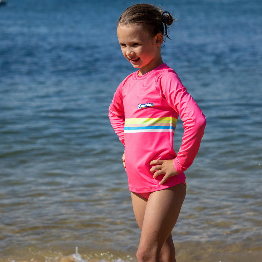 Bright UPF50+ rashie for kids with high-visibility design