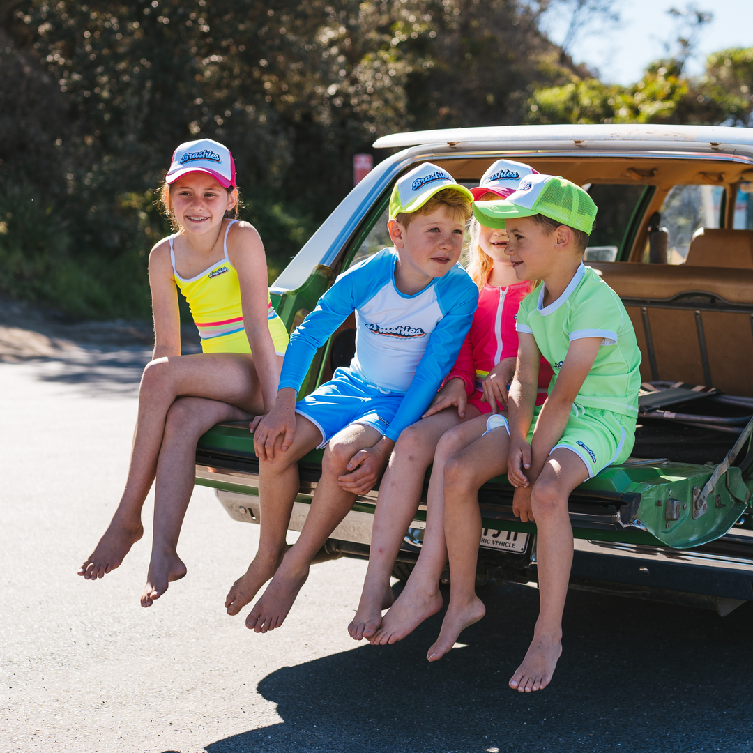 Bright rash shirt for beach safety and sun protection